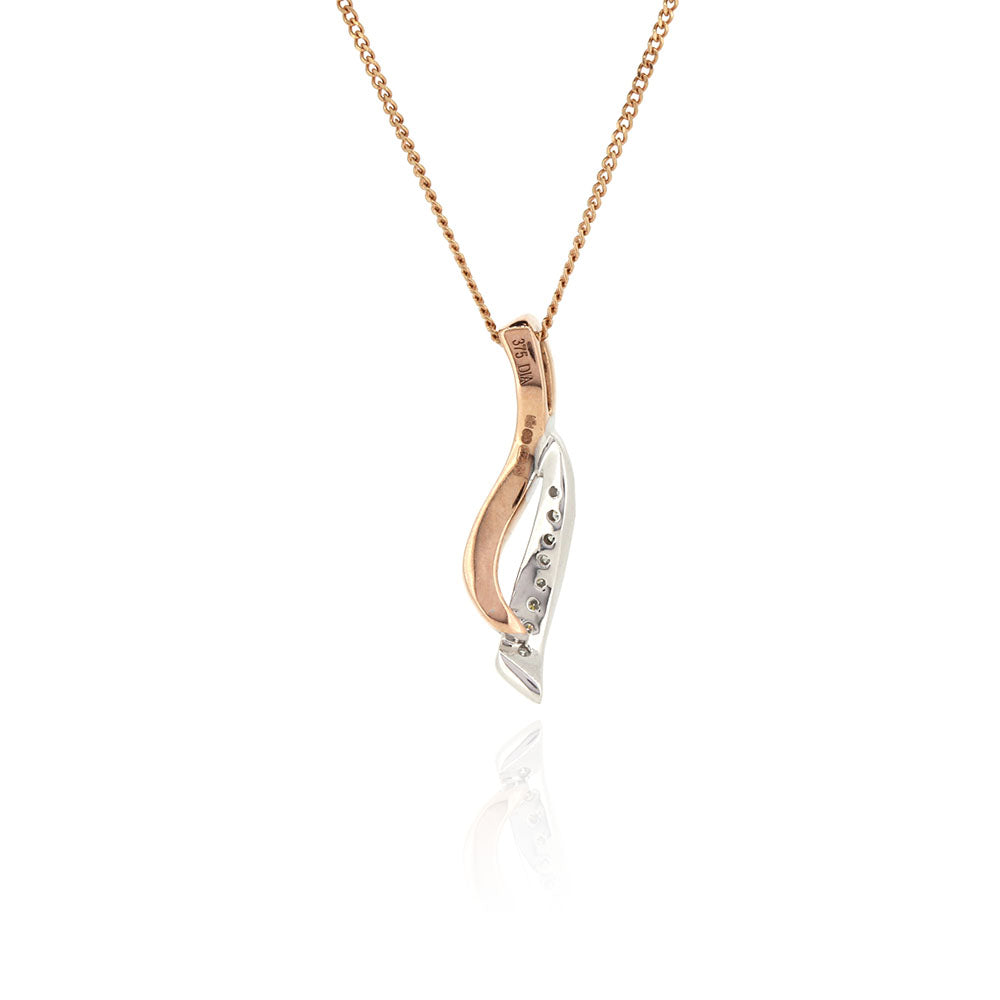 Pre-Owned - Diamond Two Colour Gold Twist Pendant & Chain