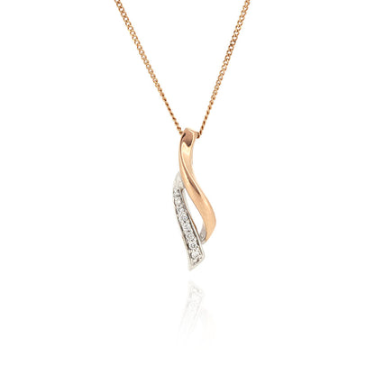 Pre-Owned - Diamond Two Colour Gold Twist Pendant & Chain Pendant