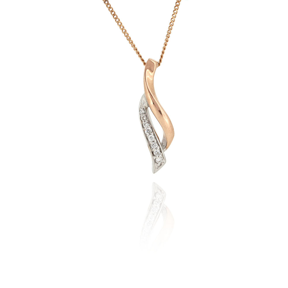 Pre-Owned - Diamond Two Colour Gold Twist Pendant & Chain
