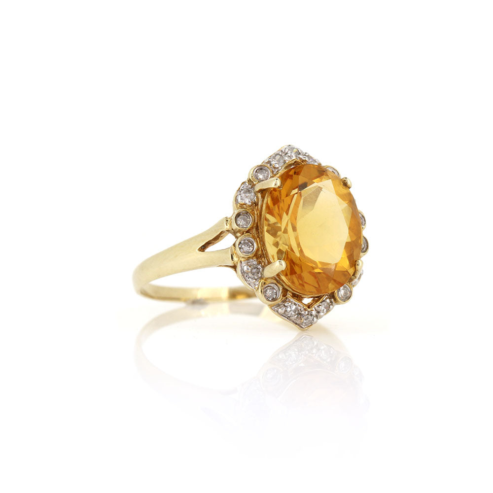 Pre-Owned - Citrine & Diamond Cluster Ring Rings