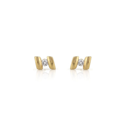 Pre-Owned - Diamond Gold Bar Stud Earrings Stud Earrings