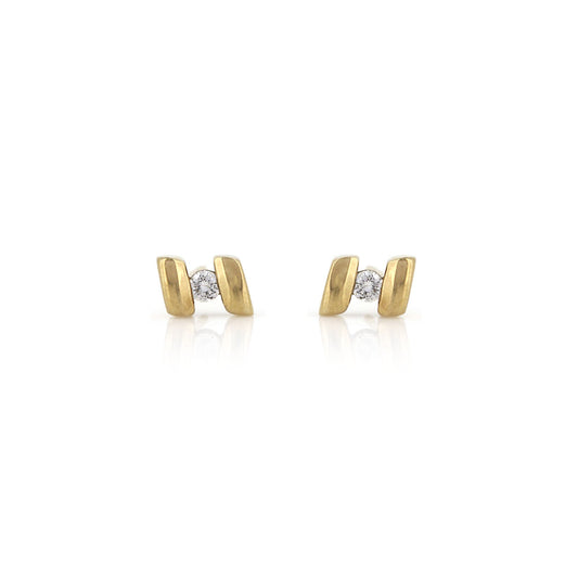Pre-Owned - Diamond Gold Bar Stud Earrings