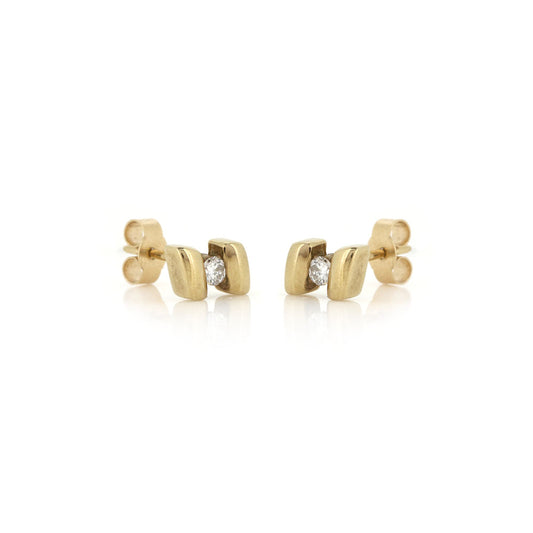 Pre-Owned - Diamond Gold Bar Stud Earrings
