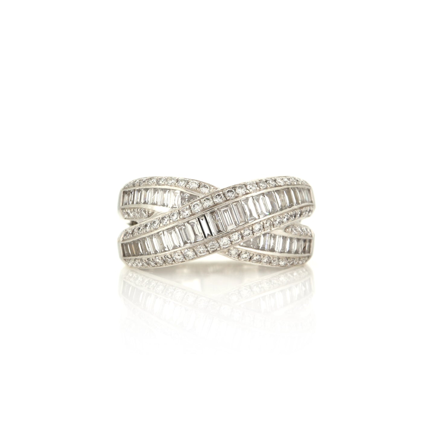 Platinum Diamond Crossover Statement Ring - Pre-Owned