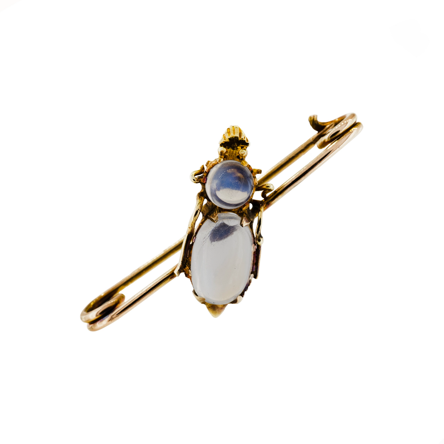 Victorian 15ct yellow gold brooch with oval moonstone and round moonstone top | Golden Snowdrop
