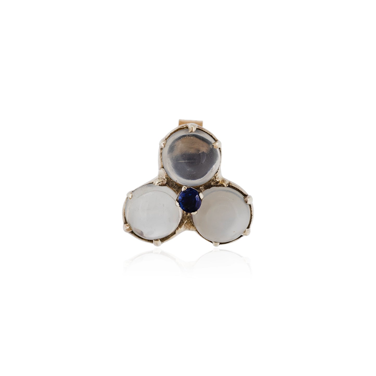 Single moonstone cluster stud earring with central sapphire in silver setting | Golden Snowdrop