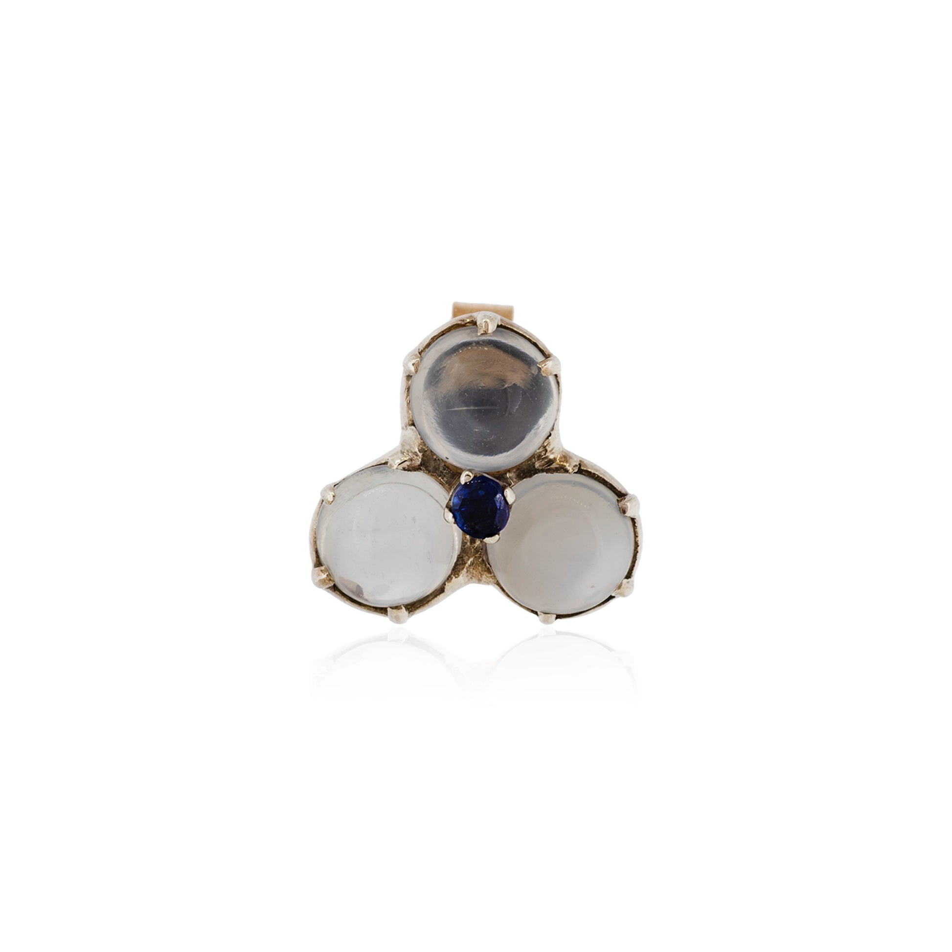 Single moonstone cluster stud earring with central sapphire in silver setting | Golden Snowdrop