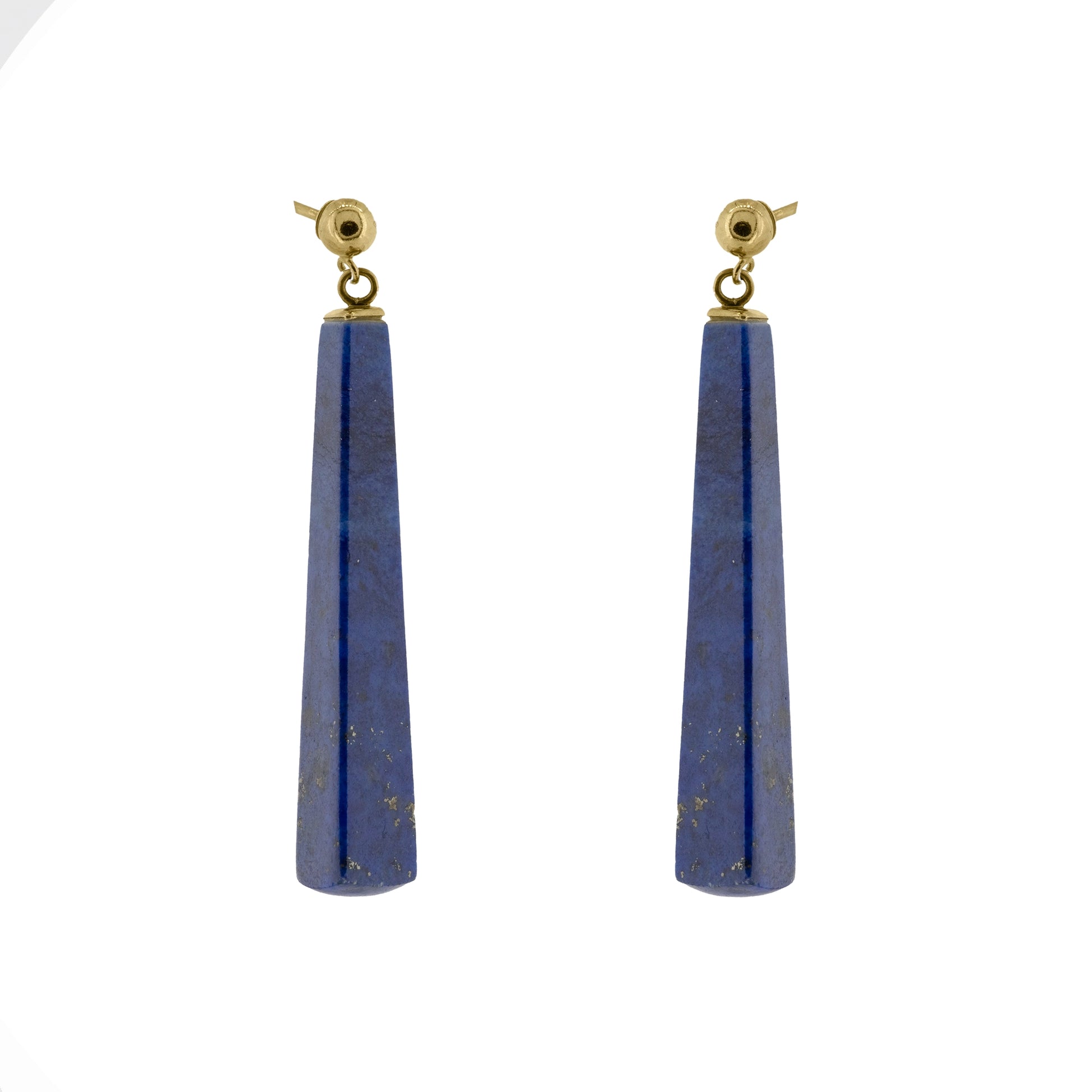 Pair of lapis lazuli long drop earrings with 9ct yellow gold fittings | Golden Snowdrop