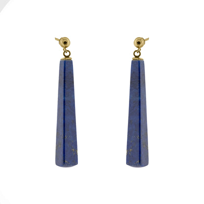 Pair of lapis lazuli long drop earrings with 9ct yellow gold fittings | Golden Snowdrop