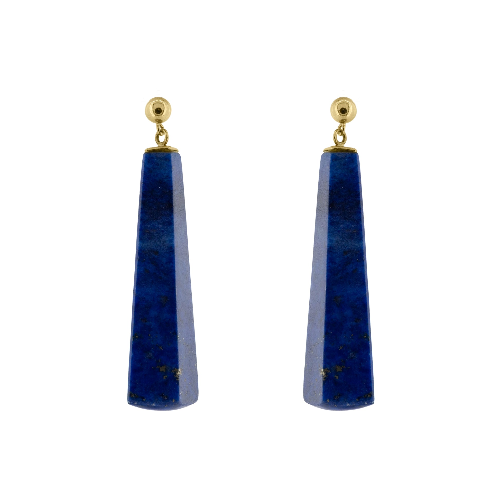 Pair of lapis lazuli long drop earrings with 9ct yellow gold fittings | Golden Snowdrop
