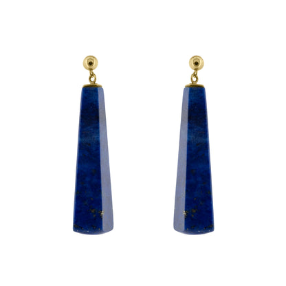 Pair of lapis lazuli long drop earrings with 9ct yellow gold fittings | Golden Snowdrop