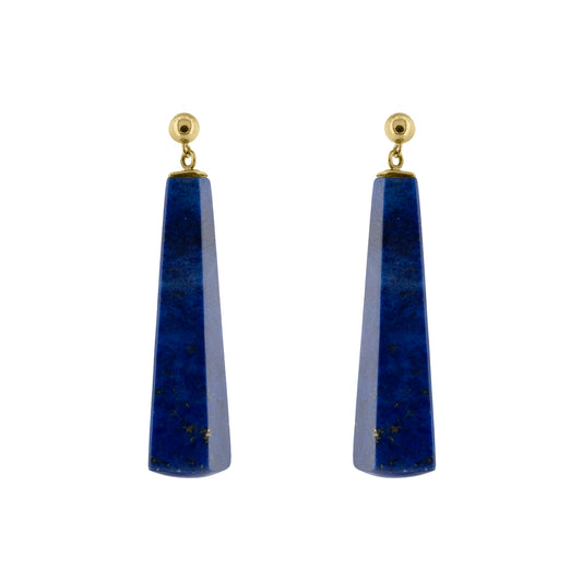 Pair of lapis lazuli long drop earrings with 9ct yellow gold fittings | Golden Snowdrop