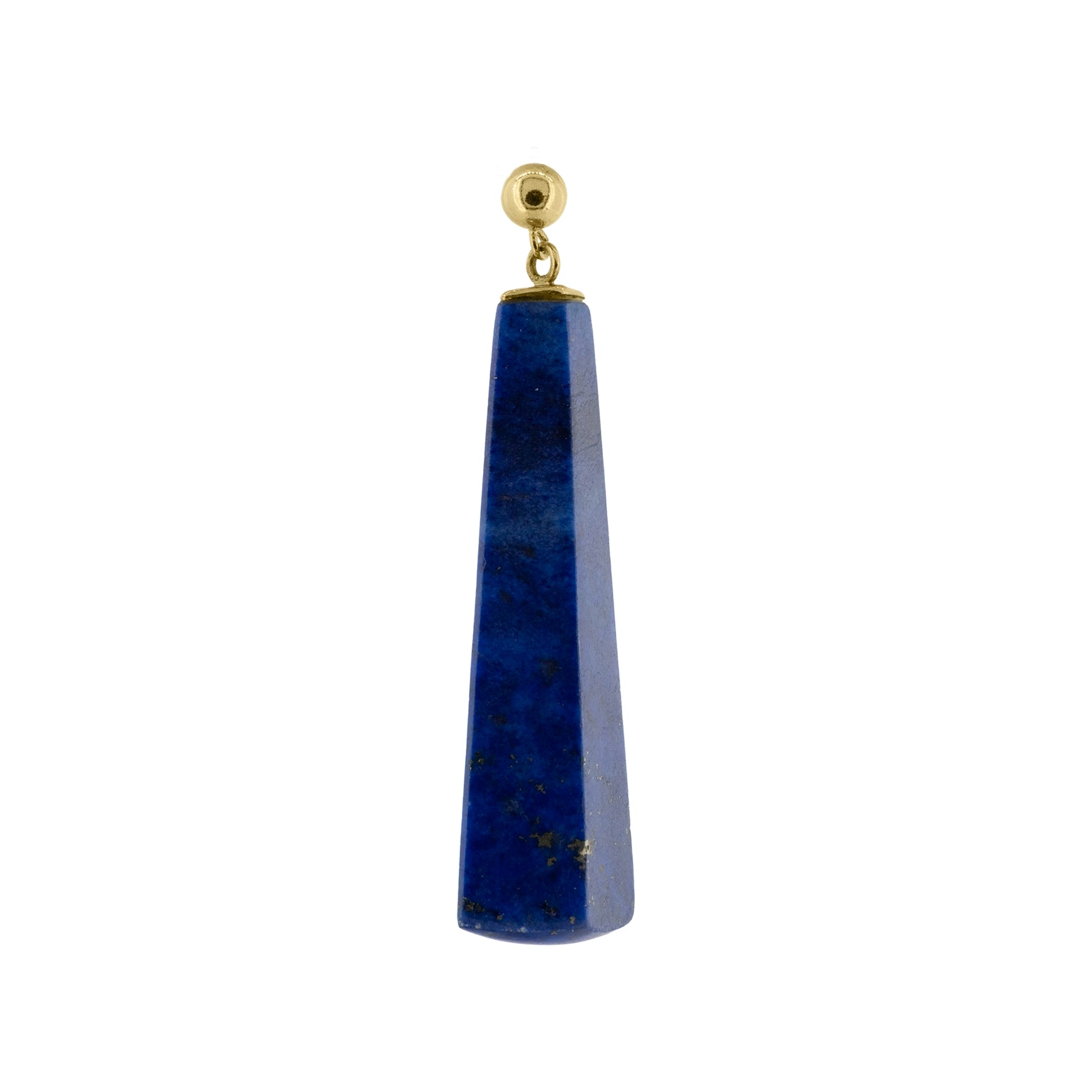 Single lapis lazuli long drop earring with 9ct yellow gold fitting | Golden Snowdrop