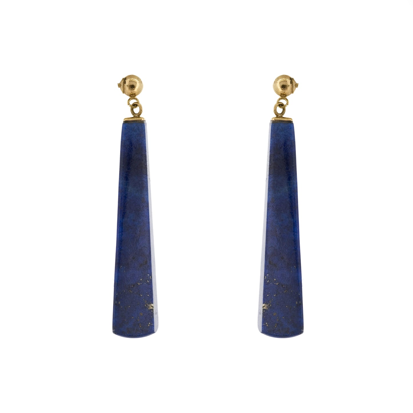 Side profile of lapis lazuli long drop earring with gold fitting | Golden Snowdrop
