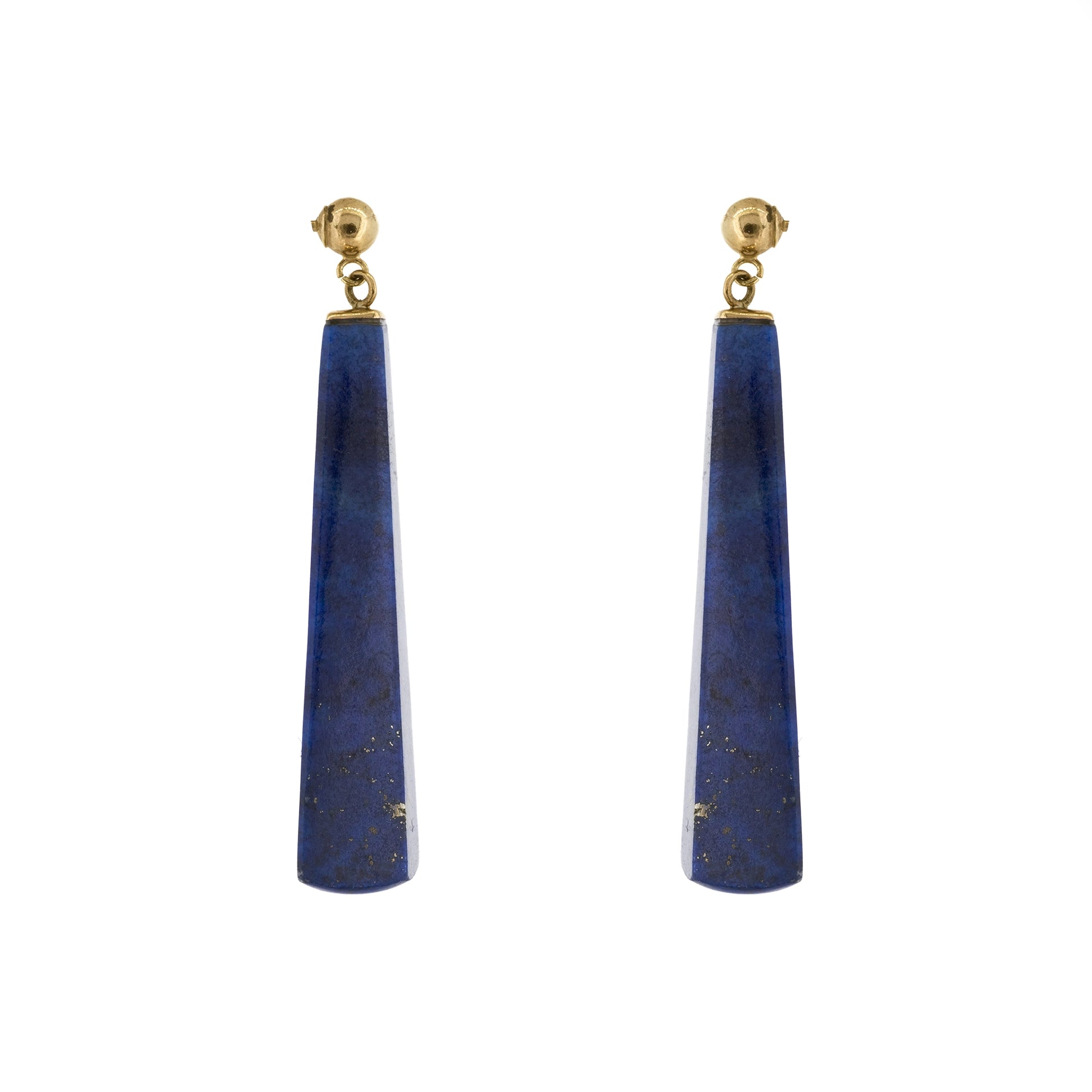 Side profile of lapis lazuli long drop earring with gold fitting | Golden Snowdrop