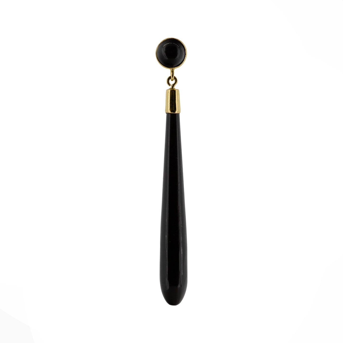 Single black onyx torpedo drop earring with 9ct yellow gold fitting | Golden Snowdrop