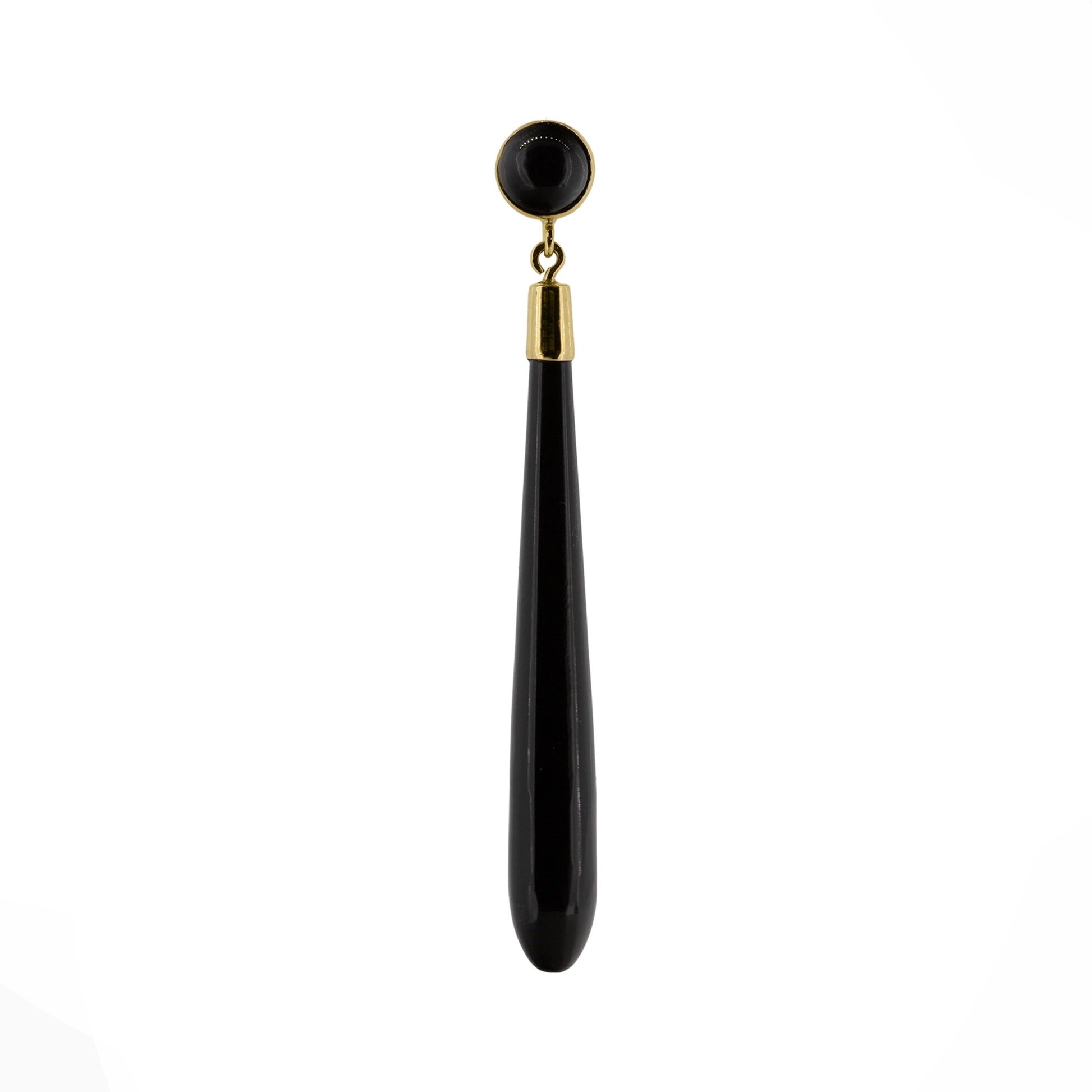Single black onyx torpedo drop earring with 9ct yellow gold fitting | Golden Snowdrop