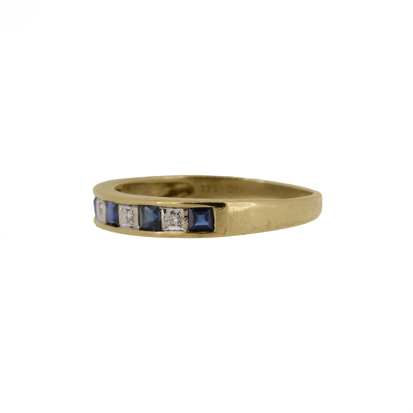 Modern 9ct Yellow Gold Sapphire and Diamond Half Eternity Ring - Pre-Owned