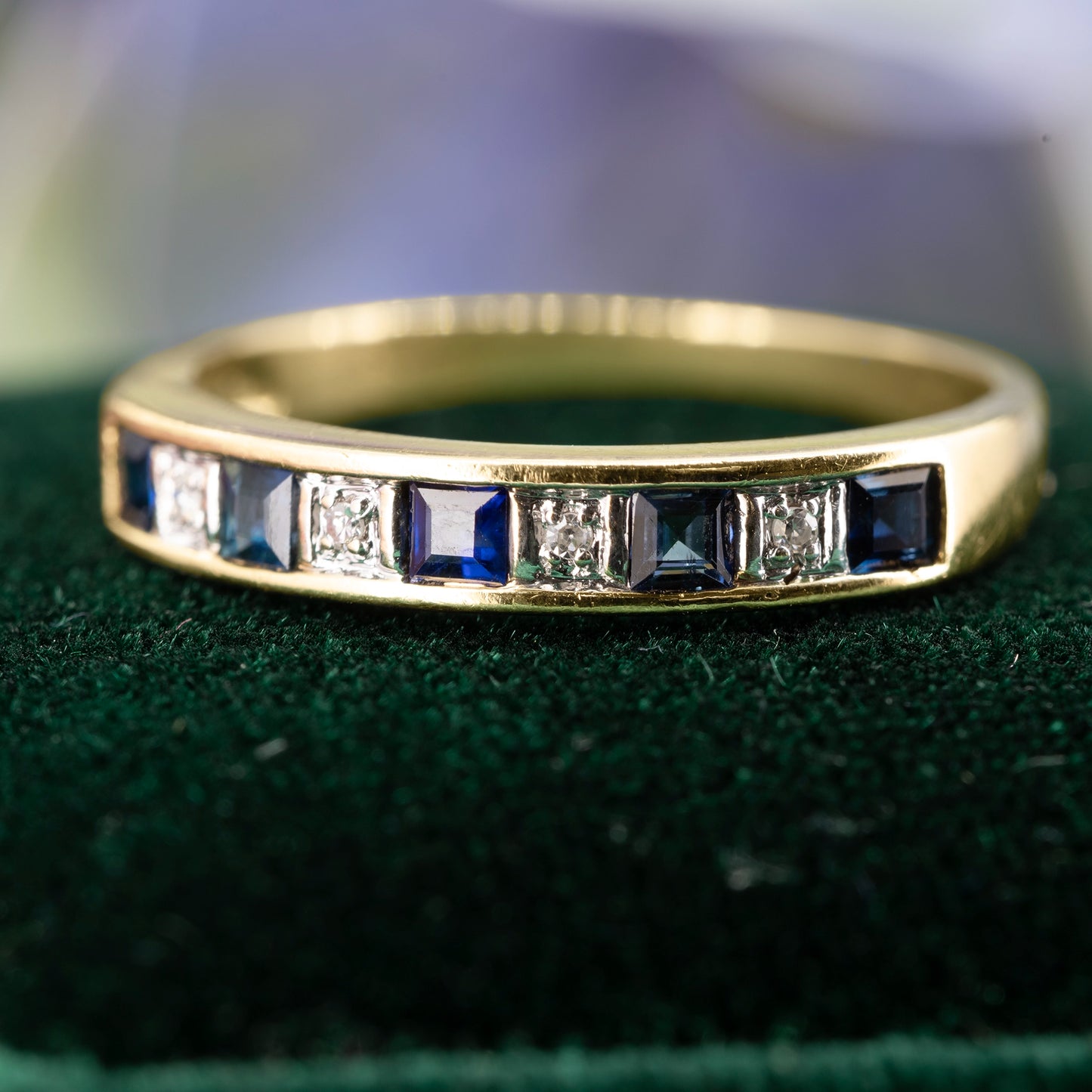 Modern 9ct Yellow Gold Sapphire and Diamond Half Eternity Ring - Pre-Owned