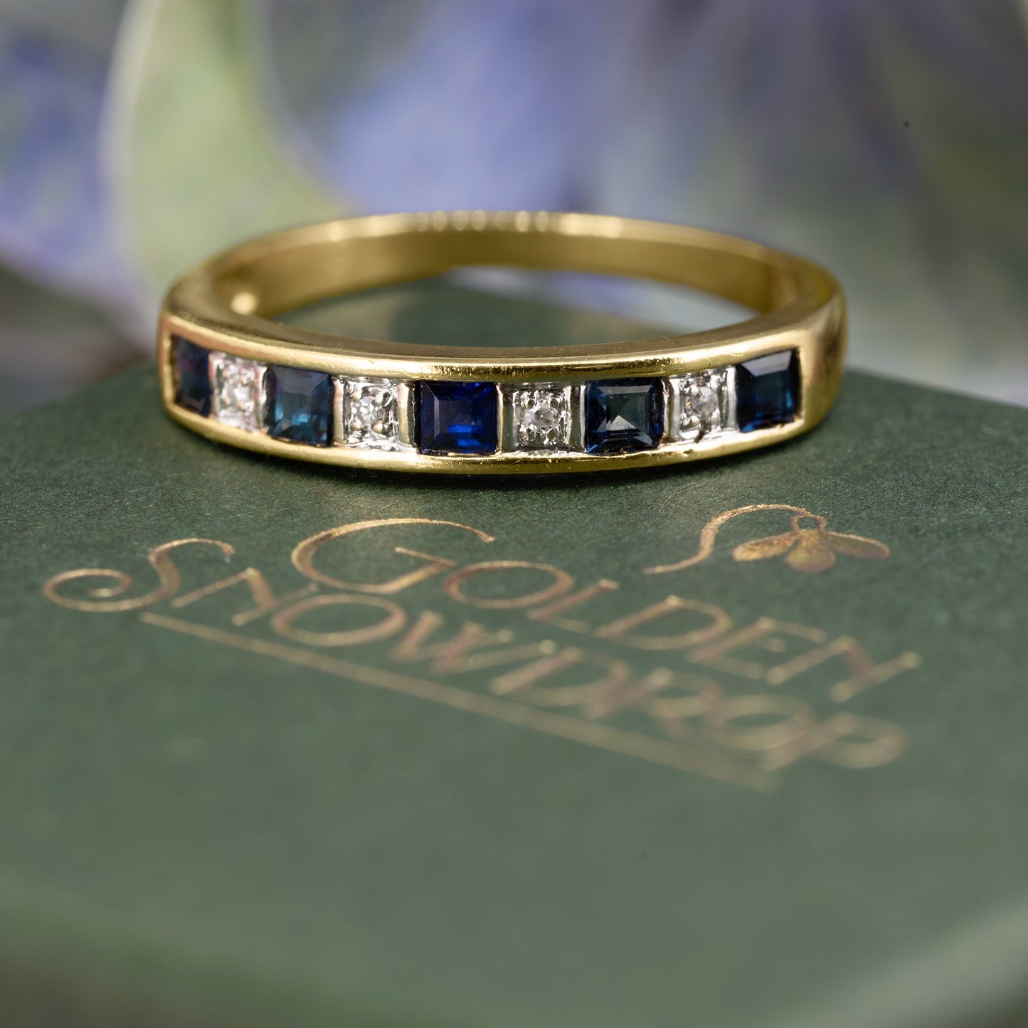 Modern 9ct Yellow Gold Sapphire and Diamond Half Eternity Ring - Pre-Owned