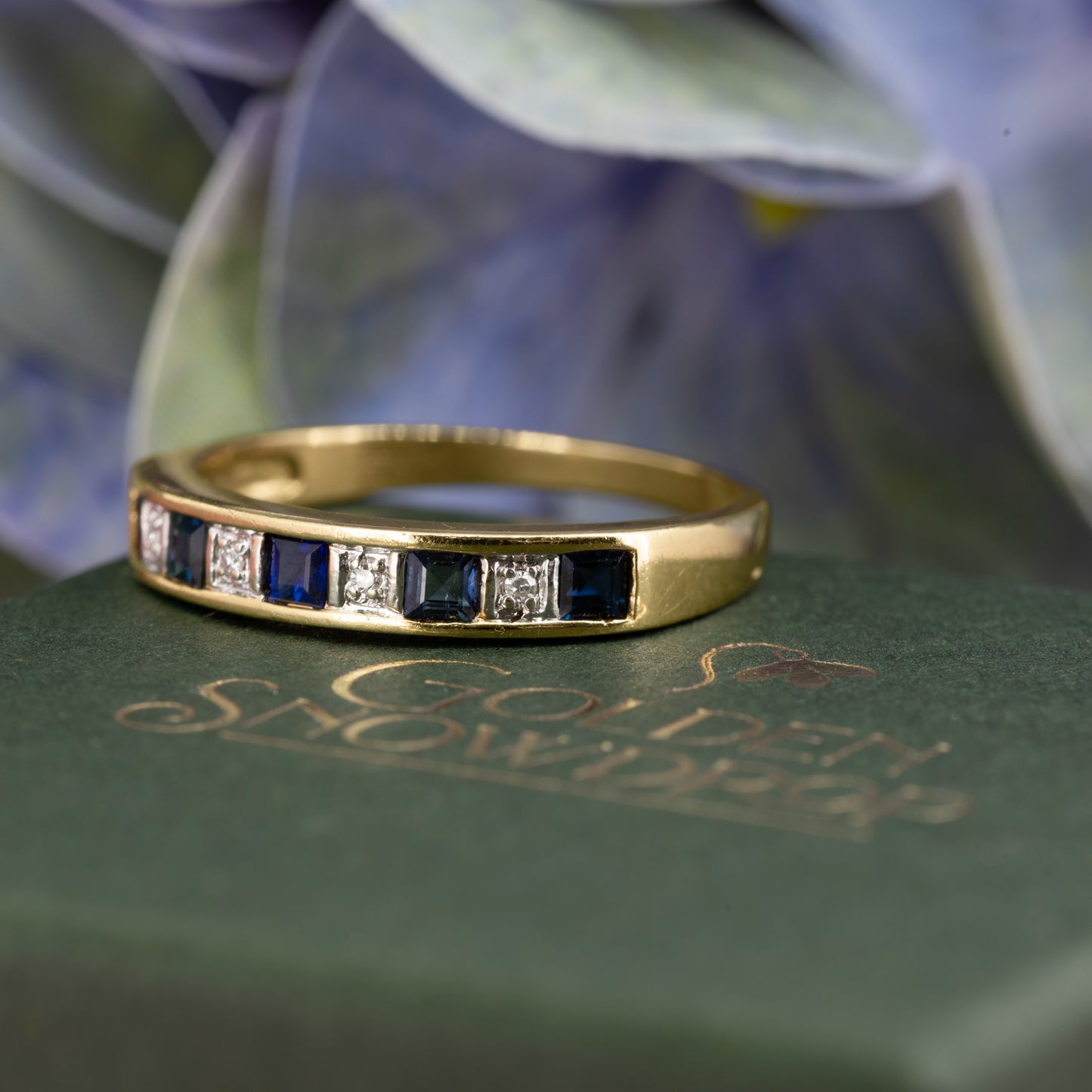 Modern 9ct Yellow Gold Sapphire and Diamond Half Eternity Ring - Pre-Owned