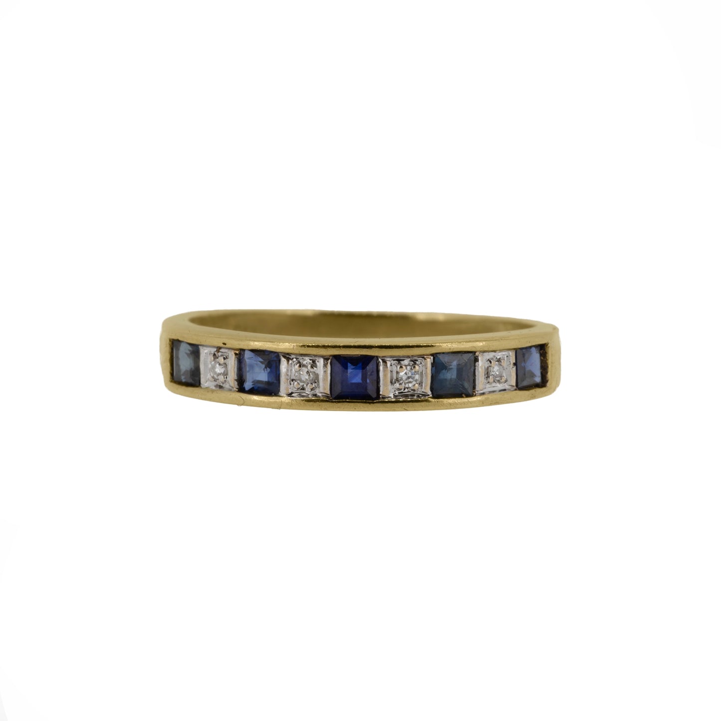 Modern 9ct Yellow Gold Sapphire and Diamond Half Eternity Ring - Pre-Owned