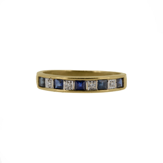 Modern 9ct Yellow Gold Sapphire and Diamond Half Eternity Ring - Pre-Owned