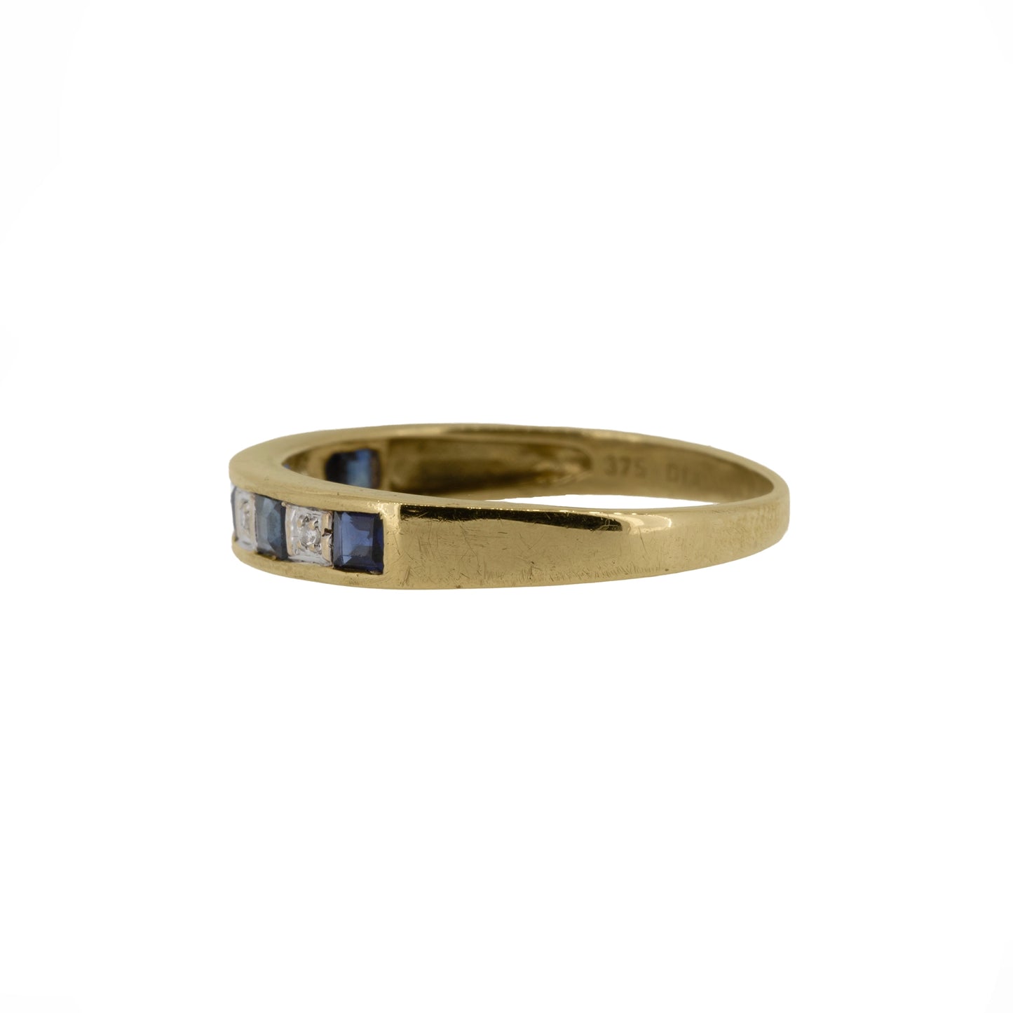 Modern 9ct Yellow Gold Sapphire and Diamond Half Eternity Ring - Pre-Owned