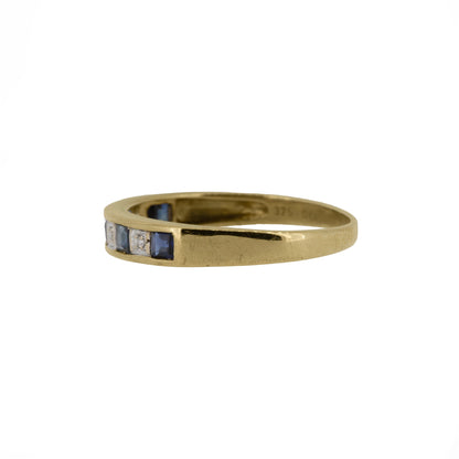 Modern 9ct Yellow Gold Sapphire and Diamond Half Eternity Ring - Pre-Owned