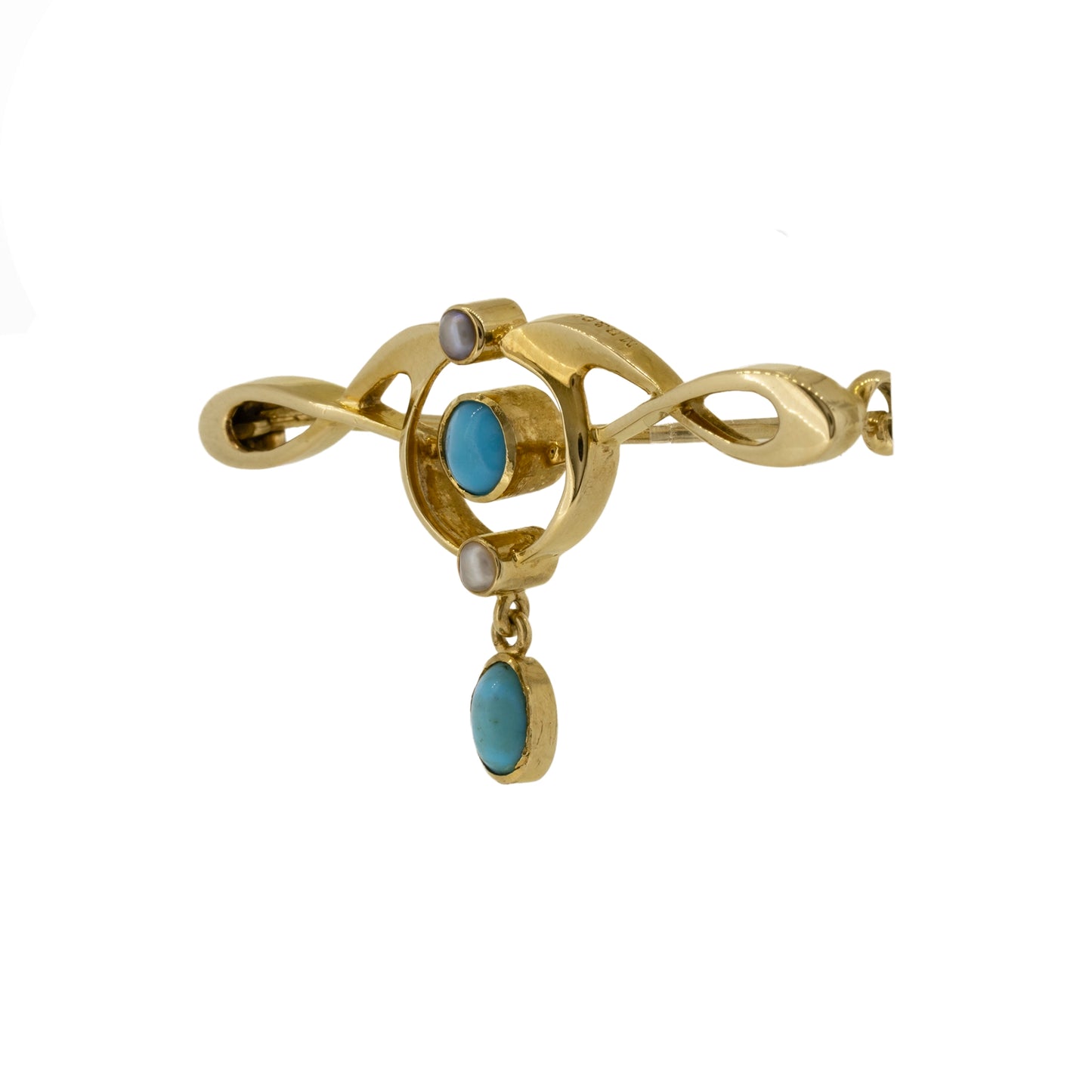 Art Nouveau Murrle Bennett & Co 15ct Yellow Gold and Turquoise Brooch - Antique
