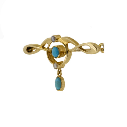 Art Nouveau Murrle Bennett & Co 15ct Yellow Gold and Turquoise Brooch - Antique