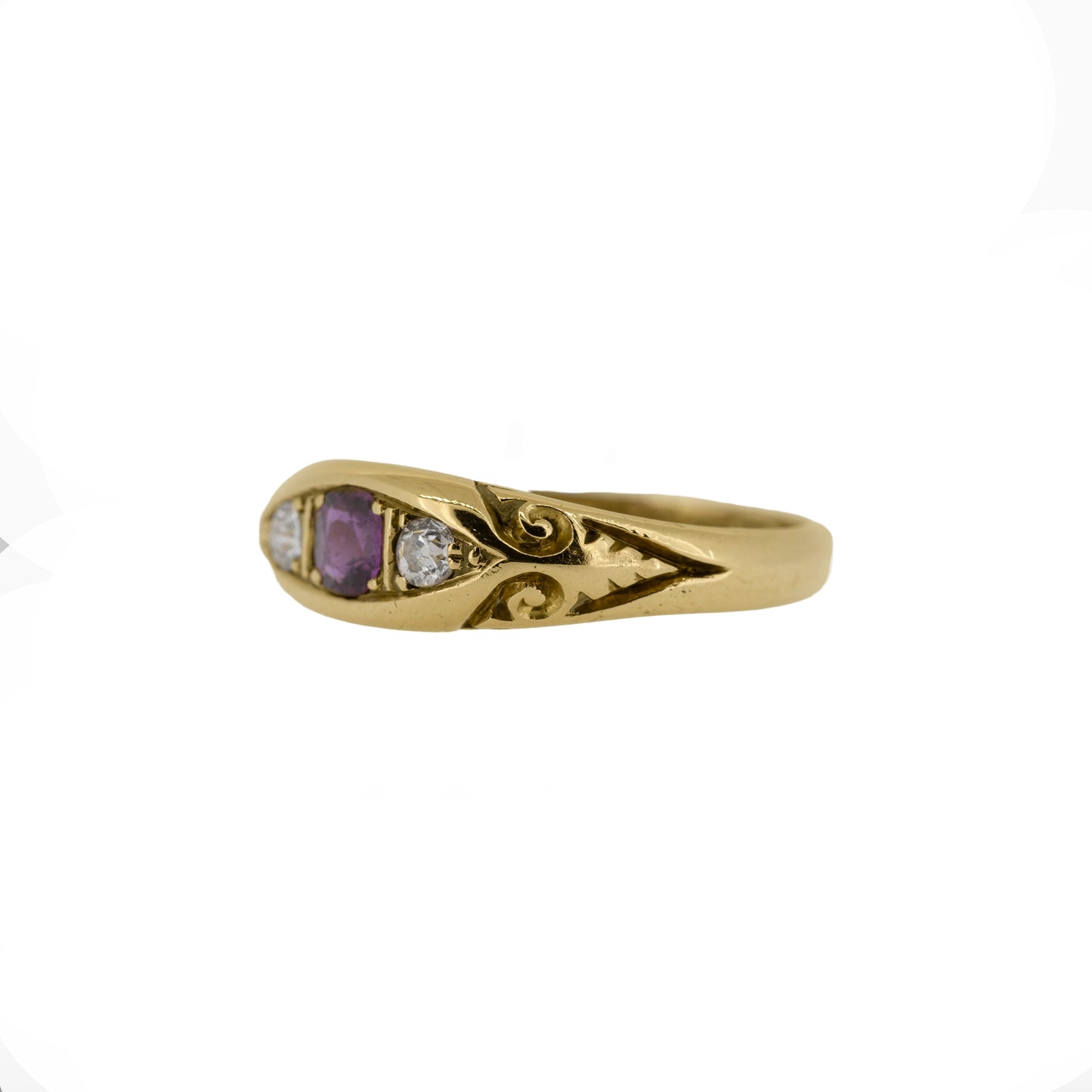 1909 Edwardian 18ct Yellow Gold Ruby and Diamond Pea Pod Ring - Antique