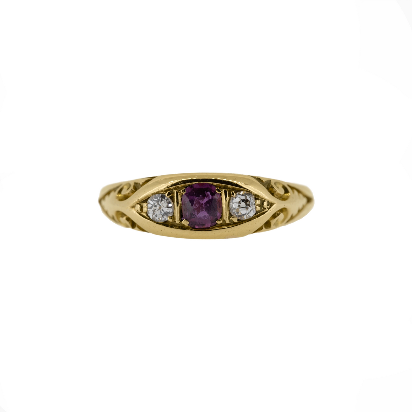 1909 Edwardian 18ct Yellow Gold Ruby and Diamond Pea Pod Ring - Antique