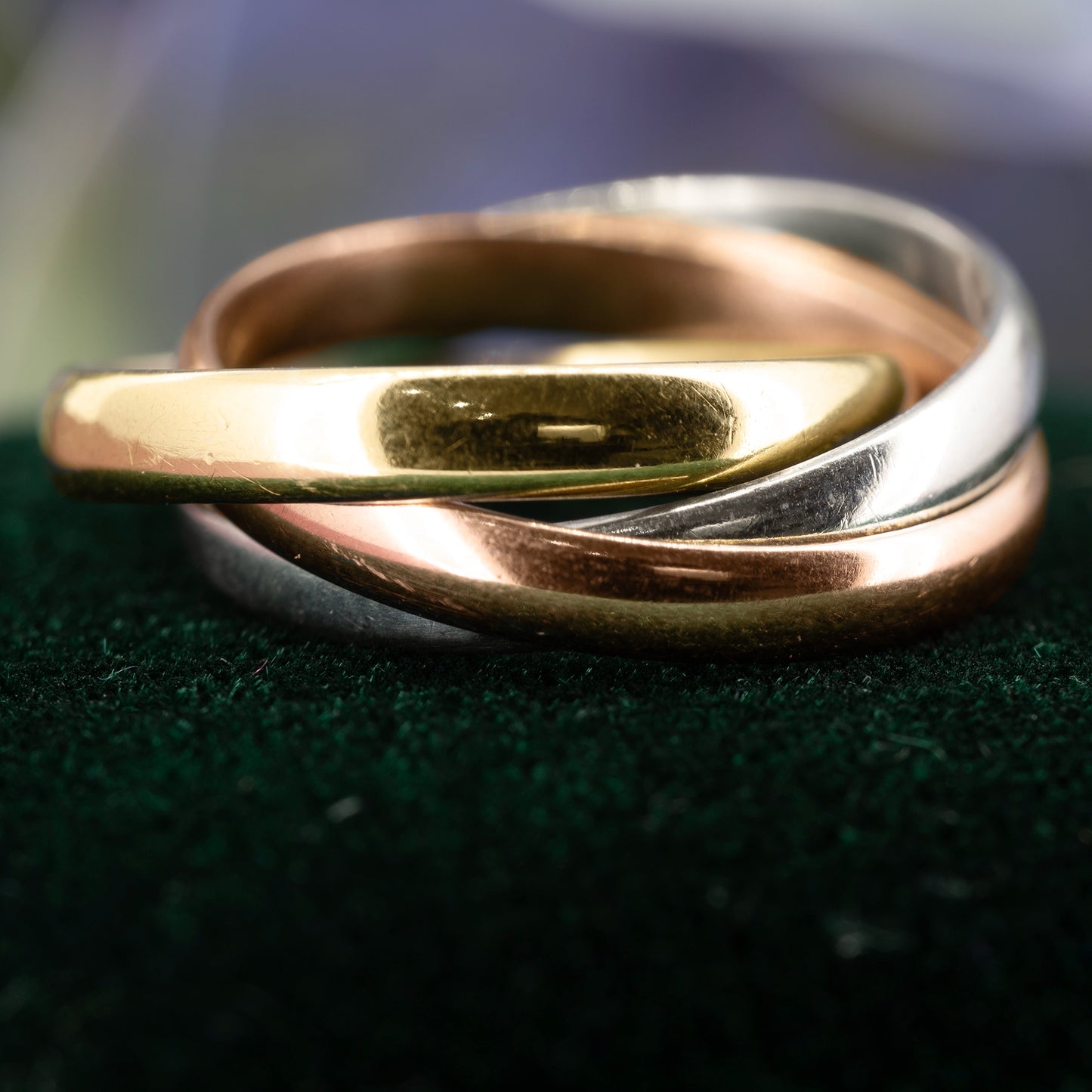 9ct Yellow, White & Rose Gold Trinity Stacking Ring (1982) - Vintage