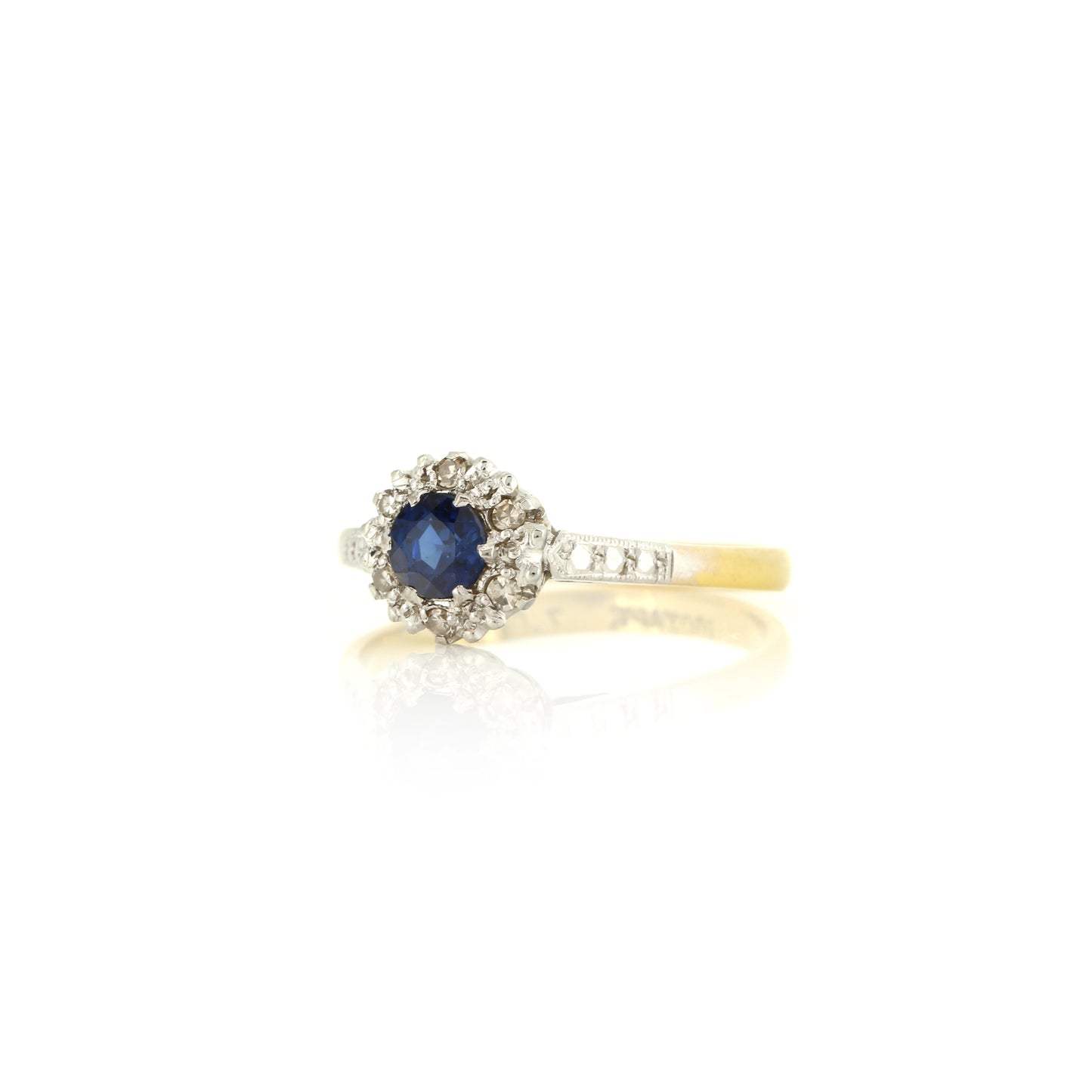 Sapphire and Diamond 18ct Yellow Gold and Platinum Cluster Ring - Pre-Owned