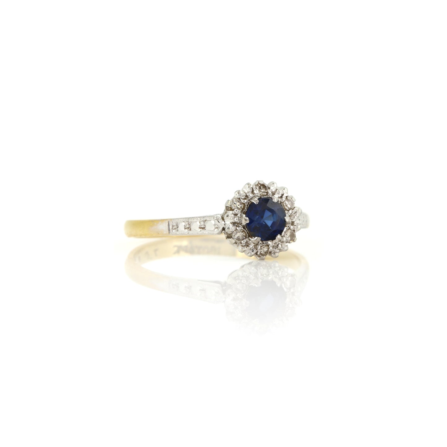 Sapphire and Diamond 18ct Yellow Gold and Platinum Cluster Ring - Pre-Owned