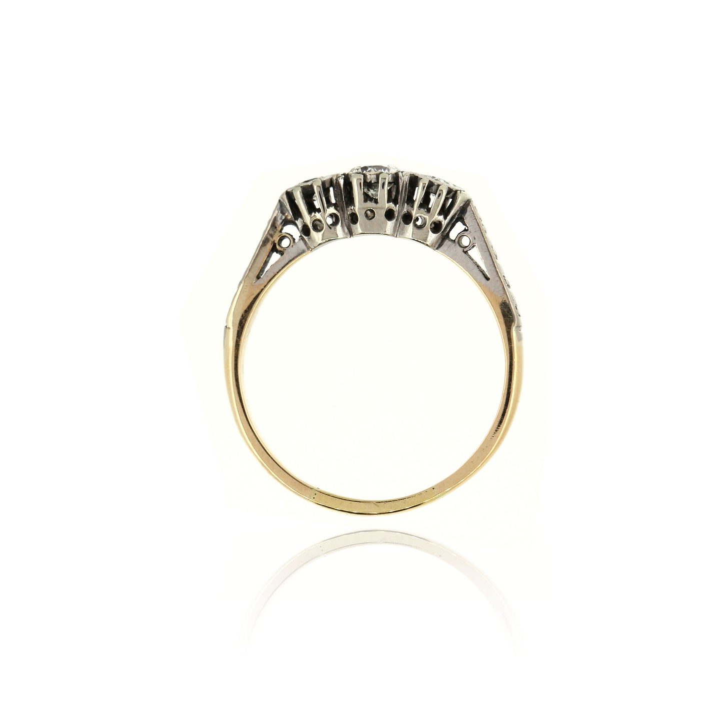 Diamond Three Stone 18ct Yellow Gold and Platinum Ring - Vintage