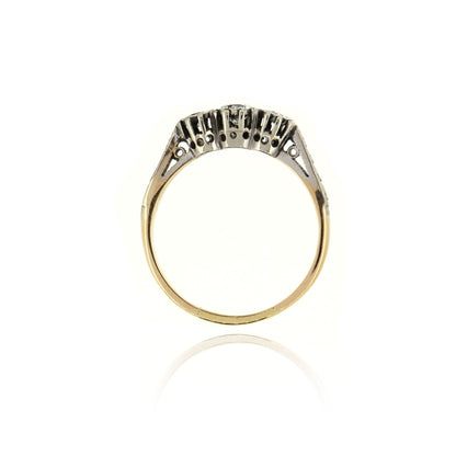 Diamond Three Stone 18ct Yellow Gold and Platinum Ring - Vintage