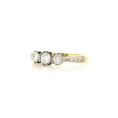 Diamond Three Stone 18ct Yellow Gold and Platinum Ring - Vintage