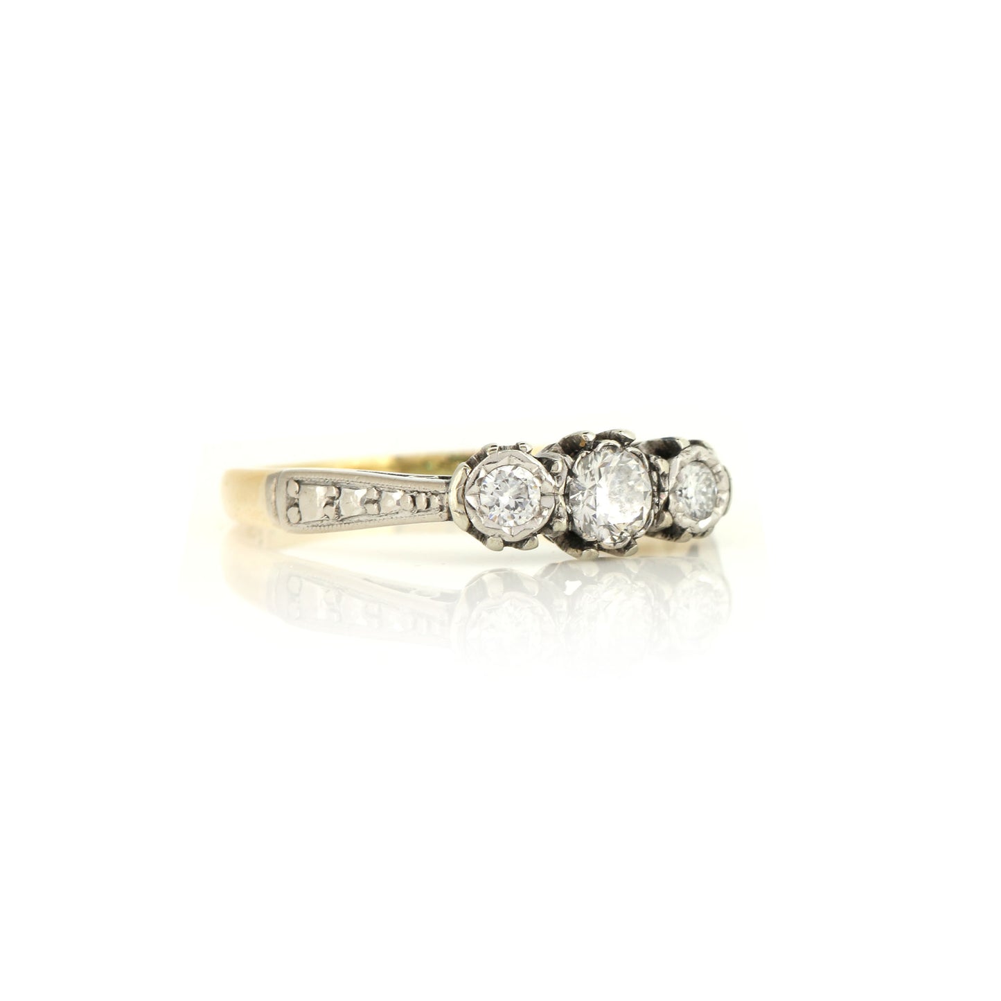 Diamond Three Stone 18ct Yellow Gold and Platinum Ring - Vintage