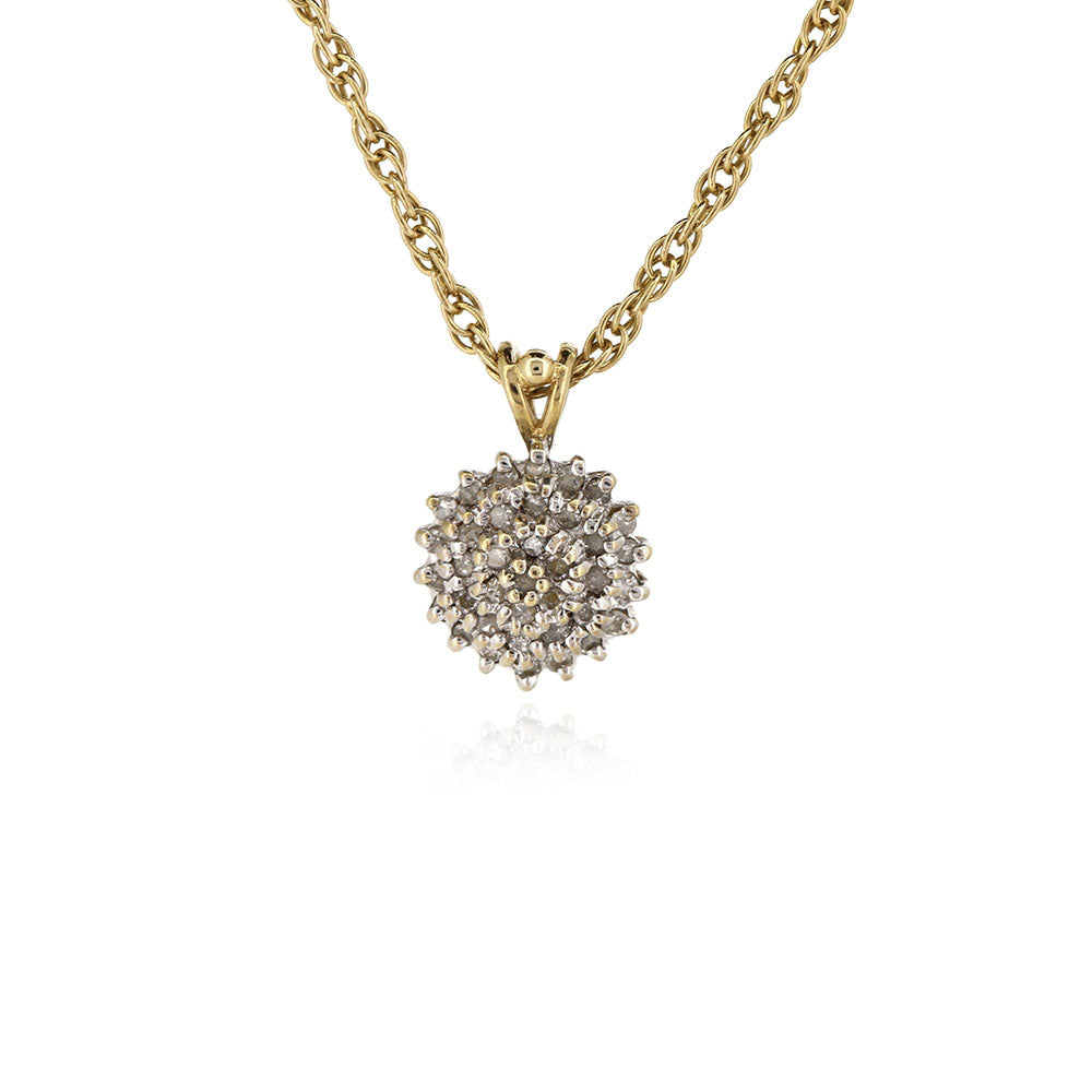 Diamond Cluster Pendant and 9ct Yellow Gold Chain - Vintage