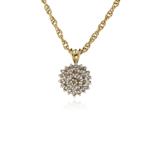 Diamond Cluster Pendant and 9ct Yellow Gold Chain - Vintage