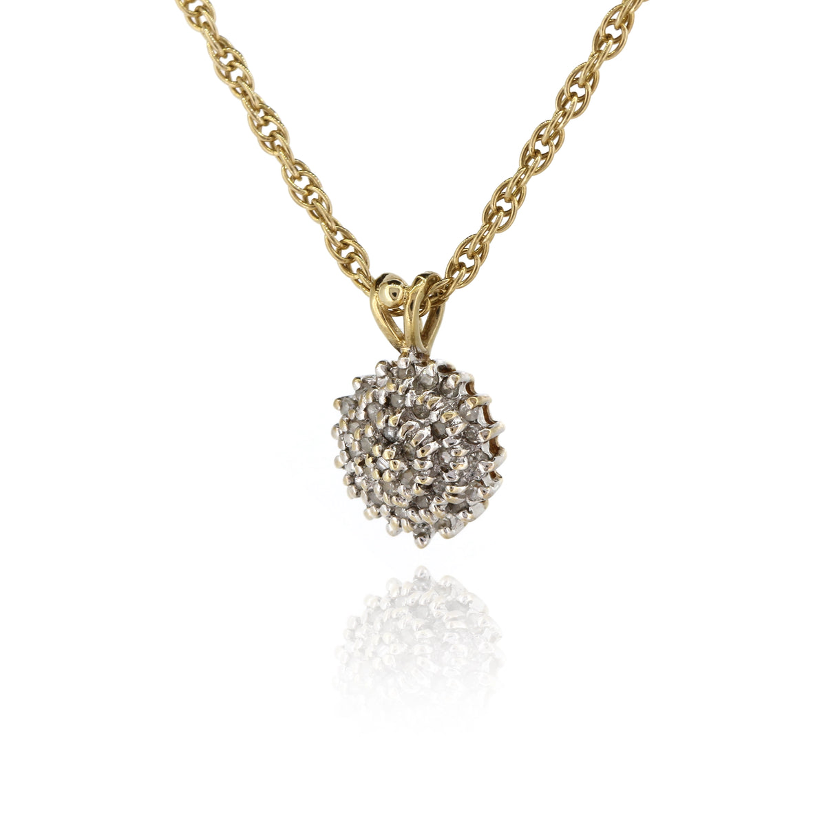 Diamond Cluster Pendant and 9ct Yellow Gold Chain - Vintage
