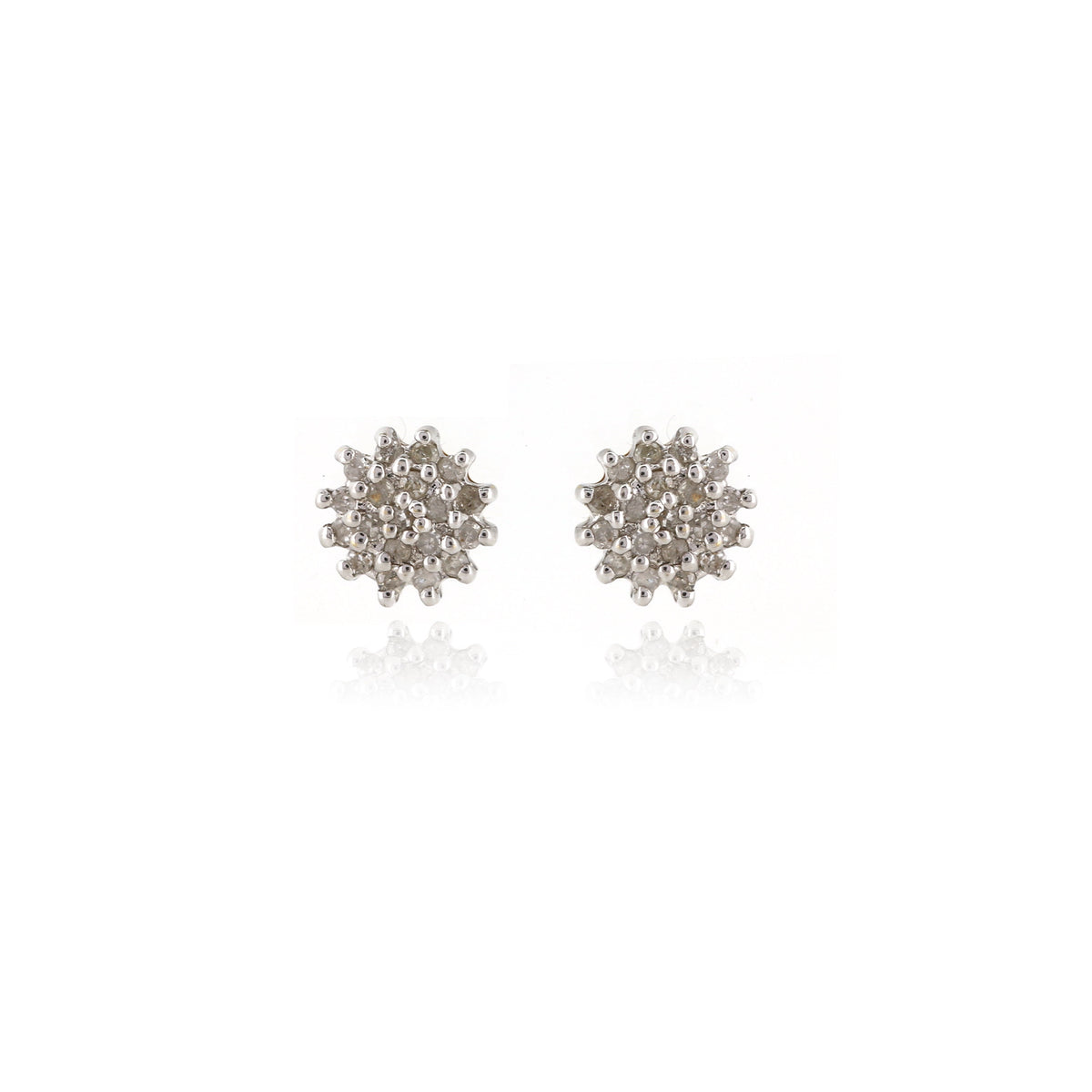 Diamond Cluster Stud Earrings 9ct Gold - Vintage