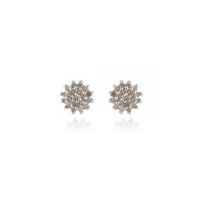 Diamond Cluster Stud Earrings 9ct Gold - Vintage