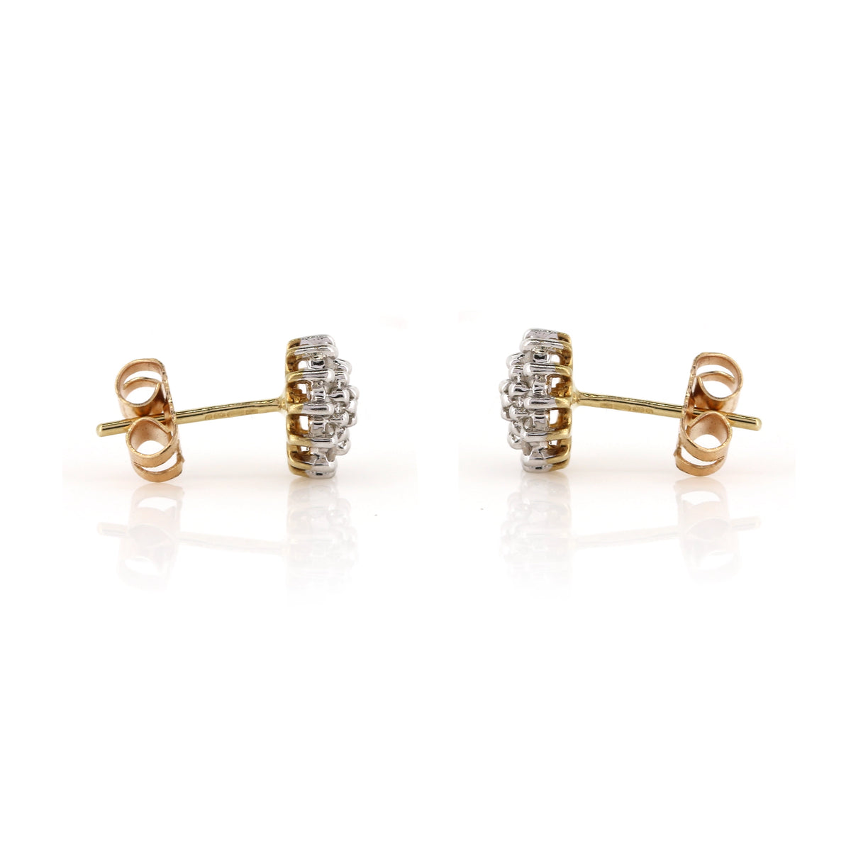 Diamond Cluster Stud Earrings 9ct Gold - Vintage