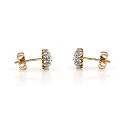 Diamond Cluster Stud Earrings 9ct Gold - Vintage