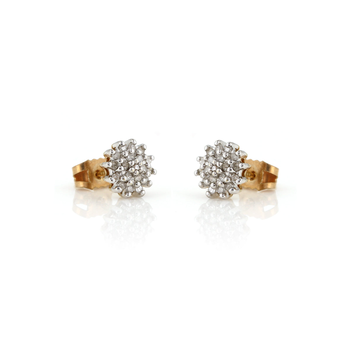 Diamond Cluster Stud Earrings 9ct Gold - Vintage