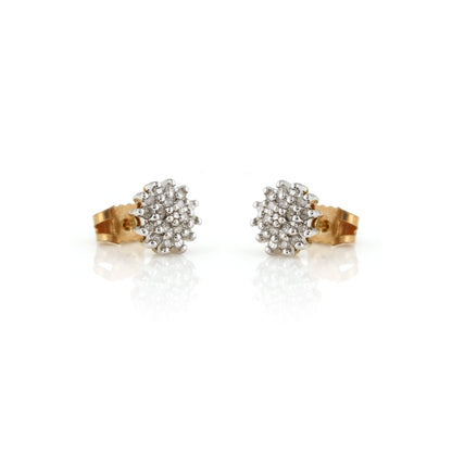 Diamond Cluster Stud Earrings 9ct Gold - Vintage