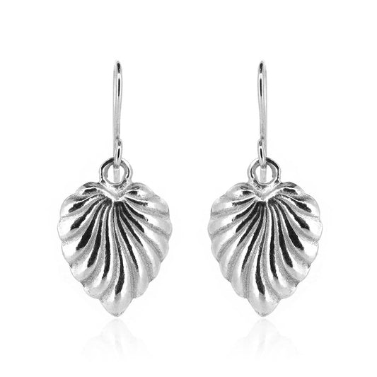 Scalloped Heart Drop Earrings - Sterling Silver
